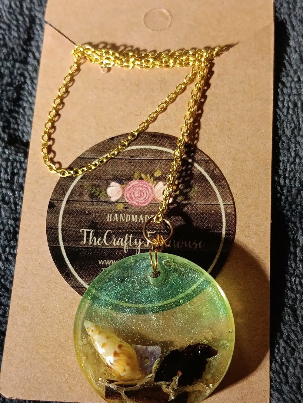 Resin Beach Ocean Necklace Gold Chain Seashells Sand Amethyst Coastal Jewlery